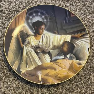 Varga Angel & Child Decorative Plate in Cream, Gold, Black